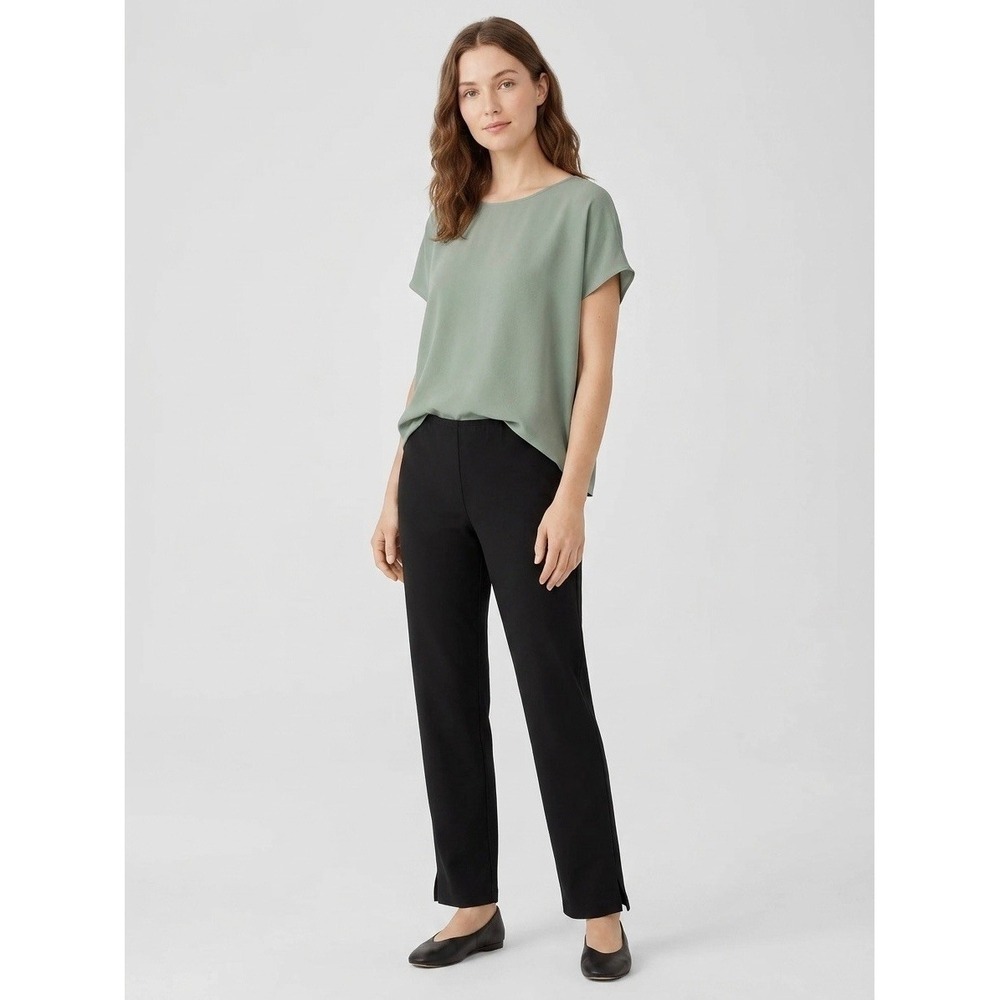 Eileen Fisher Womens XS Black Stretch Straight Leg Side Zip Ankle Slit Pants